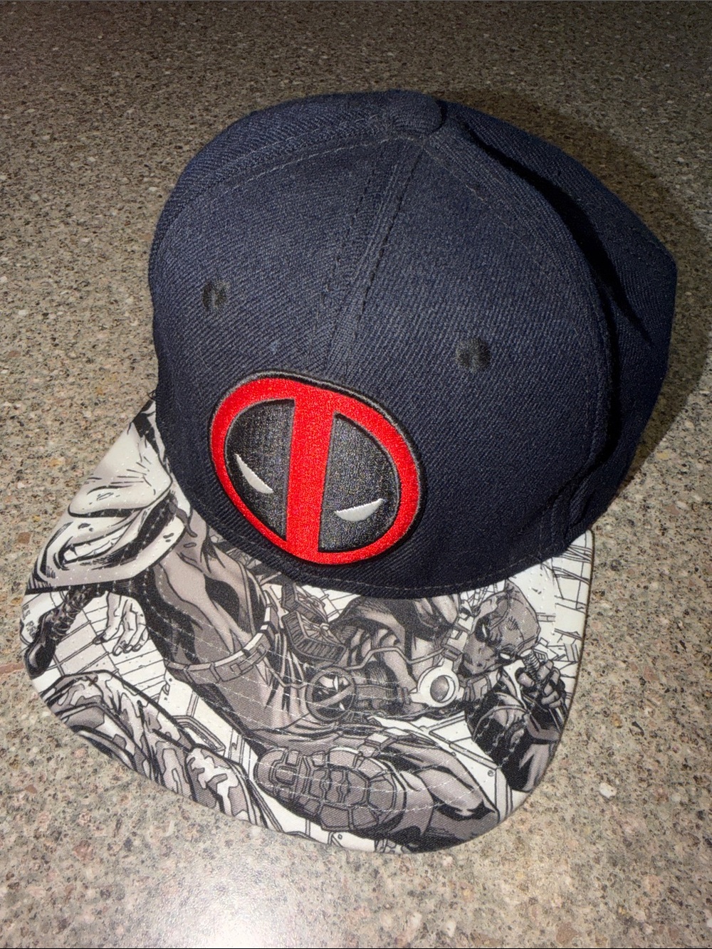 Marvel Black Wool Snapback Hat with Red Deadpool Emblem